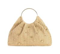 UERSJWYSO Sacs à Main en Paille pour Femmes Pochette éLégante Tissée avec Perles Sacoche à Poignée Supérieure pour Vacances à La Plage été,Jaune
