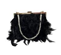 UERSJWYSO Sacs De Soirée en Plumes pour Femmes, Pochette Tendance, Sac à Main avec ChaîNe en Perles, Sac à BandoulièRe pour FêTe de Mariage,Noir