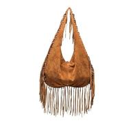 UERSJWYSO Sacs Hobo à Franges en Similicuir SuéDé pour Femmes, Sac à Main Vintage Style Cowgirl Western, Sac à Bandoulière à Long Pompon Et Lacets,Marron