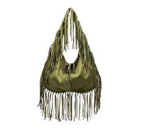 UERSJWYSO Sacs Hobo à Franges en Similicuir SuéDé pour Femmes, Sac à Main Vintage Style Cowgirl Western, Sac à Bandoulière à Long Pompon Et Lacets,Vert