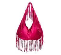 UERSJWYSO Sacs Hobo à Franges en Similicuir SuéDé pour Femmes, Sac à Main Vintage Style Cowgirl Western, Sac à Bandoulière à Long Pompon Et Lacets,Rose Red