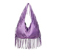 UERSJWYSO Sacs Hobo à Franges en Similicuir SuéDé pour Femmes, Sac à Main Vintage Style Cowgirl Western, Sac à Bandoulière à Long Pompon Et Lacets,Violet