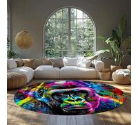 UERWOWELL 150cm Tapis Rond Aquarelle Art Graffiti Singe Imprimer Cercles Tapis pour Salon Chambre Studio d’Art Dortoir Poils Bas Facile Nettoyage
