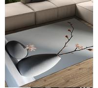 UERWOWELL 150x240cm Tapis élégant Art Floral Simple Vase & Fleur de pêcher Imprimer Grands Tapis pour Yoga Spa Salon d’étude de thé Lavable Mince Antidérapant