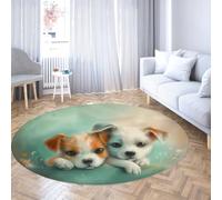 UERWOWELL 180cm Tapis Rond Style rêveur Mignon Dessin animé Chiens Imprimer Cercles Tapis pour Les Amoureux des Animaux Vivre Chambre de crèche Chambre à Coucher Nettoyage Facile à Poils