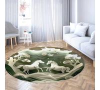 UERWOWELL 240cm Tapis Rond Fantasy Nature thème Cheval Blanc Forêt Imprimer Cercle Tapis pour Vivre Chambre de Bébé Coin Lecture Poils Bas Lavable