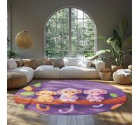 UERWOWELL 240cm Tapis Rond Violet Dessin animé Mignon Singe imprimé Cercle Tapis pour Vivre Chambre d’Enfant Studio bibliothèque entrée Basse Lavable