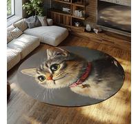 UERWOWELL Amoureux des Animaux Tapis Ronds 140cm Peinture à l’Huile Esthétique Chat Mignon Motif Cercle à Poils Ras Tapis pour Vivre Chambre d’Enfant Chambre Balcon