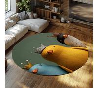 UERWOWELL Animaux Mignons Tapis Ronds 100cm Dessin animé Pingouin Prince et Princesse Motif Mince Cercle Tapis pour Chambre d’Enfant Chambre Salle de Jeux Lavable
