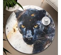 UERWOWELL Animaux Sauvages Tapis Ronds 180cm Style Aquarelle Mystérieux Noir Léopard Imprimer Mince Cercle Tapis pour Salon Bureau Doux Respirant