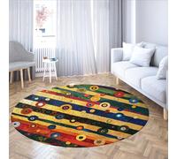 UERWOWELL Arc-en-Ciel rayé Grand Tapis Rond 100cm Motif Circulaire géométrique Tapis de Sol à Poils Ras pour Le Salon Salle d’étude Chambre Couloir Lavable