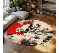 UERWOWELL Art de Graffiti de Rue Tapis Ronds 150cm Motif Floral Gothique de crâne Fleuri Moquette à Poil Bas Splash Style Bohème Salon Décoration de Chambre