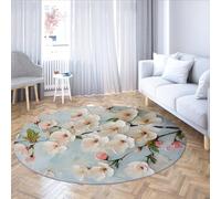 UERWOWELL Art Floral 3D 150cm Tapis Ronds Amour Bonne Chance Fleur de Pêcher Tapis D’intérieur À Peach Velours pour Salon Art Studio Lounge Lavable Pliable