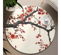 UERWOWELL Art Floral Moderne 140cm Tapis Ronds Fleur de Prunier d’Orient Tapis à Poils Ras pour Salon Chemins de canapé pour couloirs avec Support en Caoutchouc