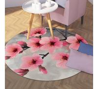 UERWOWELL Art Floral Oriental 140cm Tapis Ronds Tapis à Poils Ras Traditionnels en Fleurs de Prunier pour Salon Chemins de Couloir avec Support en Caoutchouc