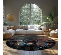 UERWOWELL Beau Gorille Rond Tapis Hippie Style Hippie Singe Noir Imprimer Mince Tapis pour Salon Chambre Studio antidérapant Lavable 150cm