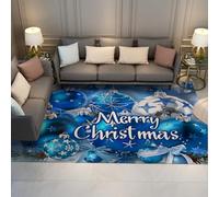 UERWOWELL Bleu Noël 100x150cm Tapis Boules de Noël Imprimer Tapis Mince Doux Lavable Portable pour Salon Chambre Festif Décoration Intérieure