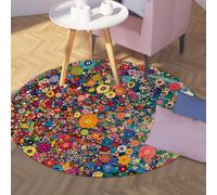 UERWOWELL Boho Floral Grand Tapis Rond 100cm Style impressionniste Vibrant Arc-en-Ciel Fleurs Minces Tapis de Sol pour Salon Chambre Patio Lavable
