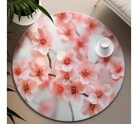 UERWOWELL Bonne Chance 100cm Tapis Ronds Amour Romantique Fleur de pêcher Tapis à Poils Ras pour Salon Salons chemins de Couloir avec Support en Caoutchouc