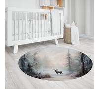 UERWOWELL Brume Forêt Tapis Ronds 90cm Peinture à l’Huile Style Mystérieux Orignal Imprimer Mince Cercle Tapis pour Chambre D’Amis Canapé Couloir Doux Respirant