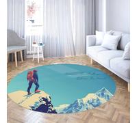 UERWOWELL Citation de Motivation 90cm Tapis Ronds Style Aventure Alpiniste Motif Poil Bas Tapis pour Salon Bureau Zones à Fort trafic