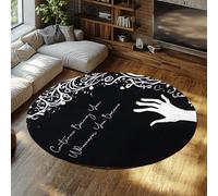 UERWOWELL Citations inspirantes 100cm Tapis Ronds à Poils Ras Noir et Blanc Art Abstrait Motif à la Main Tapis de Sol pour Salle d’Eau Chambre Facile Nettoyage