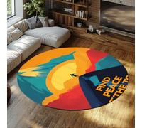 UERWOWELL Citations inspirantes 100cm Tapis Ronds Vibrant Montagne Coucher de Soleil Paysage Tapis de Sol Confortable à Poils Ras pour Salon Chambre Bureau