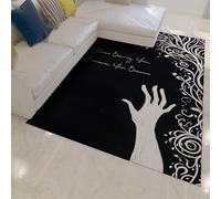 UERWOWELL Citations inspirantes 100x150cm Tapis à Poils Ras Noir et Blanc Art Abstrait Motif à la Main Tapis de Sol pour Salle d’Eau Chambre Facile à Nettoyer