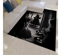 UERWOWELL Citrouille Lanterne Tapis 60x120cm sorcière Silhouette dans la scène Sombre Impression Tapis de Porte Tapis Minces Confortables pour Salon Cuisine Halloween décor