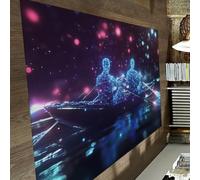 UERWOWELL Cosmic Starfield Floor Carpet 150x210cm - Canoë avec pagayeurs Imprimé Tapis Fins Espaces Vie Modernes Tapis d’entrée antidérapant Lavable Intérieur