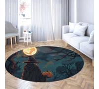 UERWOWELL Décor d’Halloween 160cm Tapis Ronds Style Gothique mystérieuse sorcière Citrouille Pleine Lune Motif Tapis de Sol Confortable à Poils Ras pour Bureau Cuisine