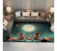 UERWOWELL Décor d’Halloween 160x230cm Tapis Pleine Lune sorcière Citrouille Chauve-Souris Motif Tapis de Sol à Poils Ras Lavable pour Chambre d’Enfant Salle de Jeux Salle à Manger