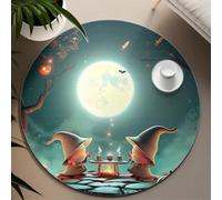 UERWOWELL Décor d’Halloween 240cm Tapis Rond Pleine Lune sorcière Citrouille Chauve-Souris Motif Tapis de Sol à Poils Ras Doux Lavable pour Chambre d’Enfant Salle de Jeux Salle à Manger