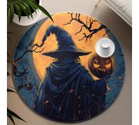 UERWOWELL Décor d’Halloween 90cm Tapis Ronds Scary Witch Pleine Lune Citrouille Motif Tapis de Sol Lavable Confortable À Poils Ras Portable pour Bureau Cuisine