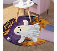 UERWOWELL Décor d’Halloween Tapis Rond 160cm Ciel Nocturne Violet Pleine Lune Mignon Motif Fantôme Confortable Lavable Mince Tapis pour Vivre Chambre de Bébé Salle Salle de Jeux