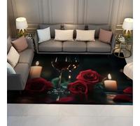UERWOWELL Décor de Mariage Tapis élégant Rose Rouge Bougie Verre Tasse Motif Tapis Minces antidérapants pour Chambre d’hôtes Couloir hôtel Restaurant 180x250cm