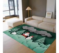 UERWOWELL Décor de Noël 140x200cm Tapis Père Noël et Bonhomme de Neige et Evergreen Imprimer Mince Tapis Lavable Portable pour Vivre Chambre d’Enfant Chambre à Coucher