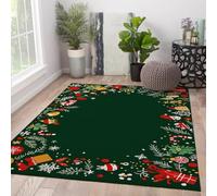 UERWOWELL Décor Vert des Fêtes 100x150cm Tapis Boules de Noël et imprimé de Bonbons Tapis de Sol Confortables et lavables à Poils Ras pour Le Salon Chambre à Coucher Salle de Jeux