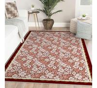 UERWOWELL Doux Fard à Joues Floral Tapis Mince Lavable Blanc Fleur Motif Tapis pour Salon Restaurant Chaud Confortable Sol décor Rouge Bordure 160x230cm