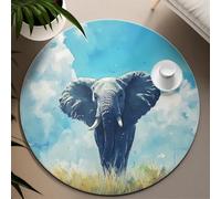 UERWOWELL Éléphant Rond Tapis 200cm Prairie Faune Animal éléphant Motif Cercle à Poils Ras Tapis pour Vivre Chambre d’Enfant Chambre à Coucher Salle de Jeux
