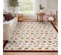 UERWOWELL Feuillage d’Automne 140x200cm Tapis de Ferme avec Bordure Rouge Style Naturel Vibrant Tapis Mince Boho Botanique Chambre Sol Décor Facile Nettoyage