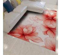 UERWOWELL Fleurs Tropicales Tapis Rose et Rouge Motif Hibiscus Minces Tapis de Sol pour Salon Chambre entrée Support antidérapant Lavable 160x220cm