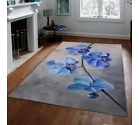 UERWOWELL Floral élégant 120x200cm Tapis à Poils Ras Aquarelle Bleu orchidée Art Tapis Pliable pour Salon Oriental esthétique Décor de Sol