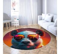 UERWOWELL Grand Tapis Rond 100cm Beau Panda avec des Lunettes de Soleil Motif Tapis à Poils Ras pour Le Salon Chambre de bébé Chambre à Coucher Facile à Nettoyer antidérapant