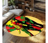 UERWOWELL Grand Tapis Rond Jaune 90cm Pop Art Motif Eléphant Coloré Tapis Minces pour Salon Chambre Bureau Studio Lavable Antidérapant