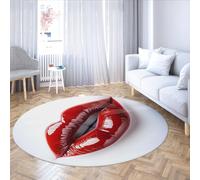 UERWOWELL Grande Moquette Blanche 140cm Lèvres Rouges audacieuses 3D Illusion imprimé Tapis Ronds antidérapants pour Loge Résidence Boudoir de Filles Low Pile Lavable