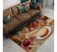 UERWOWELL Holiday Feast Design 120x150cm - Tapis Thanksgiving Turquie Citrouille Motif Tapis de Sol à Poils Ras pour Le Salon Salle à Manger Cuisine Lavable