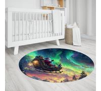 UERWOWELL Intérieur Extérieur Rond Tapis Père Noël Traîneau Renne Impression Confortable Lavable Faible Velours Cercle Tapis pour Salon Chambre Noël Décoration Maison 100cm