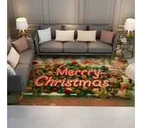 UERWOWELL Joyeux Noël 100x150cm Tapis Boules de Noël colorées Père Noël Motif Confortable Lavable Tapis de Sol à Poils Ras pour Salon Chambre