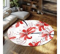 UERWOWELL Lys araignée Rouge 90cm Tapis Rond Peinture à l’Encre Orientale Art Floral Tapis de Sol à Poils Ras pour Le Salon Chambre à Coucher Salle de Jeux Entrée